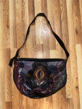Vintage Nas Alentino Patchwork Crescent Shoulder Bag Multicolor Faux Leather 90s